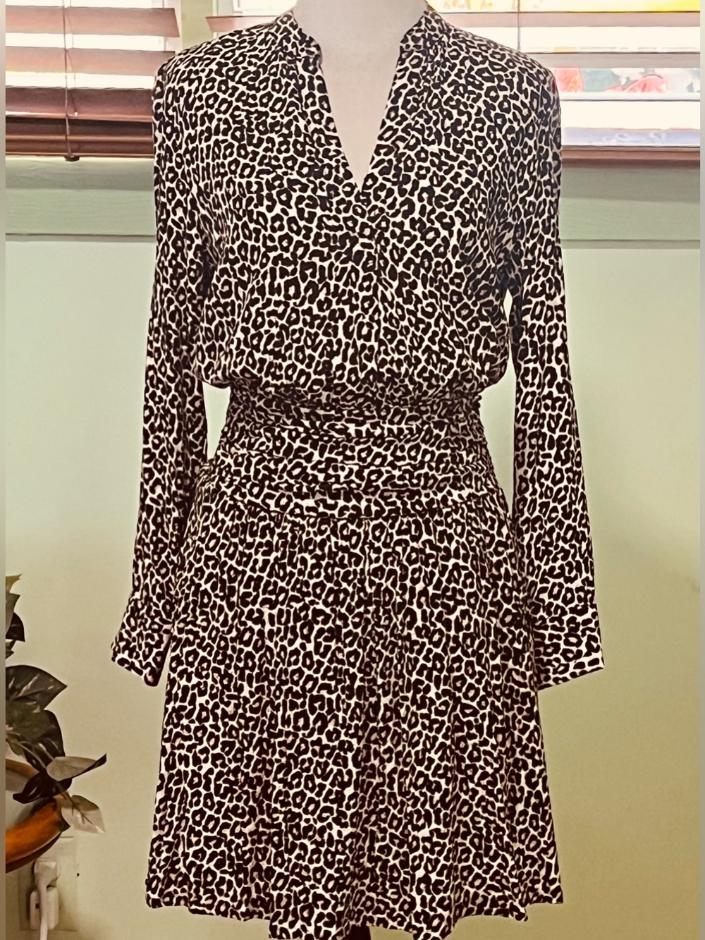 DKNY brownish Leopard-Print Long-Sleeve  Dress